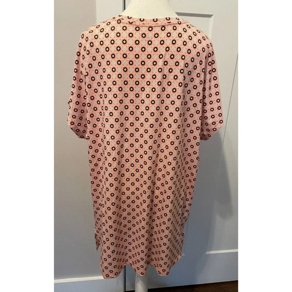 LANDS END Womens Knit TOP Short Sleeve ORANGE Blue V-Neck Size XL 18 NWT